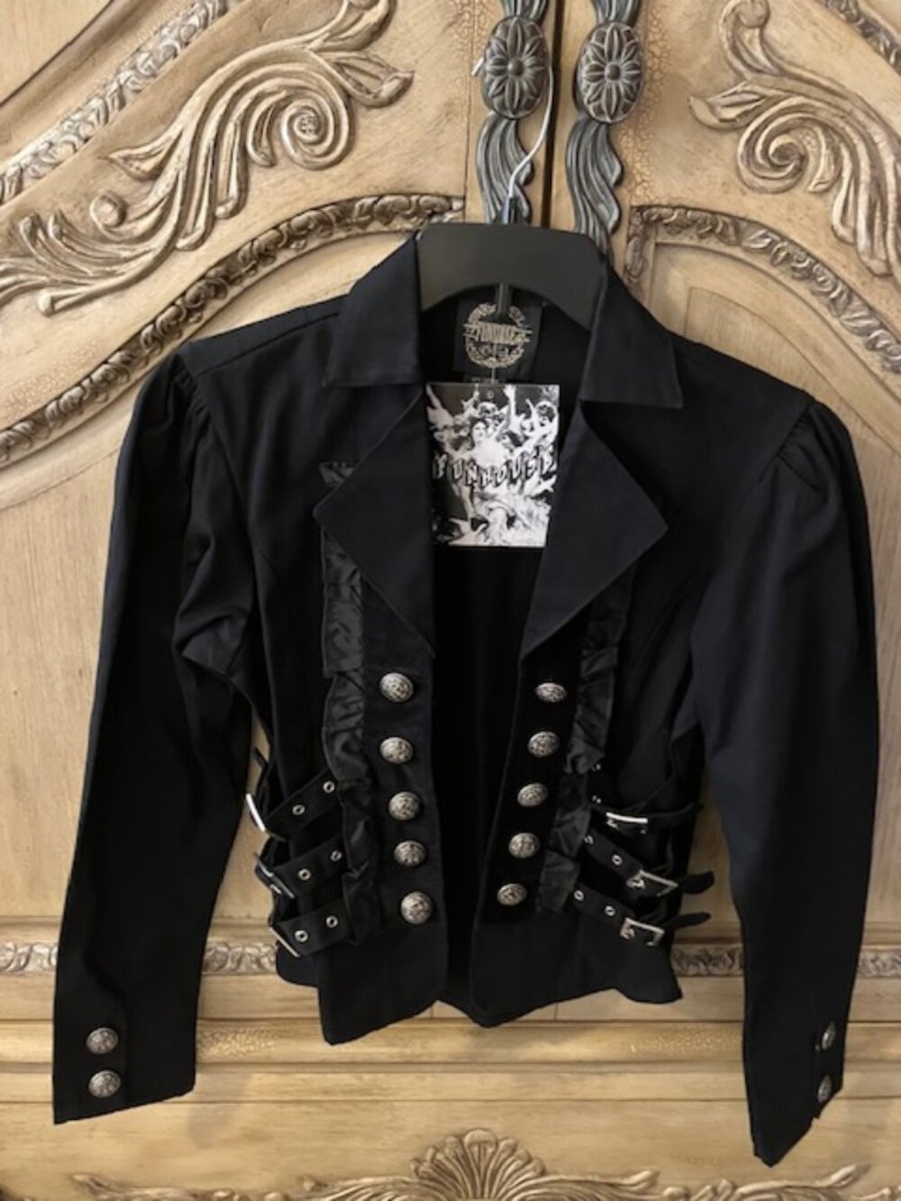 FUNHOUSE - BLACK MILITARY GOTH JACKET -100% COTTON -SMALL -NWT